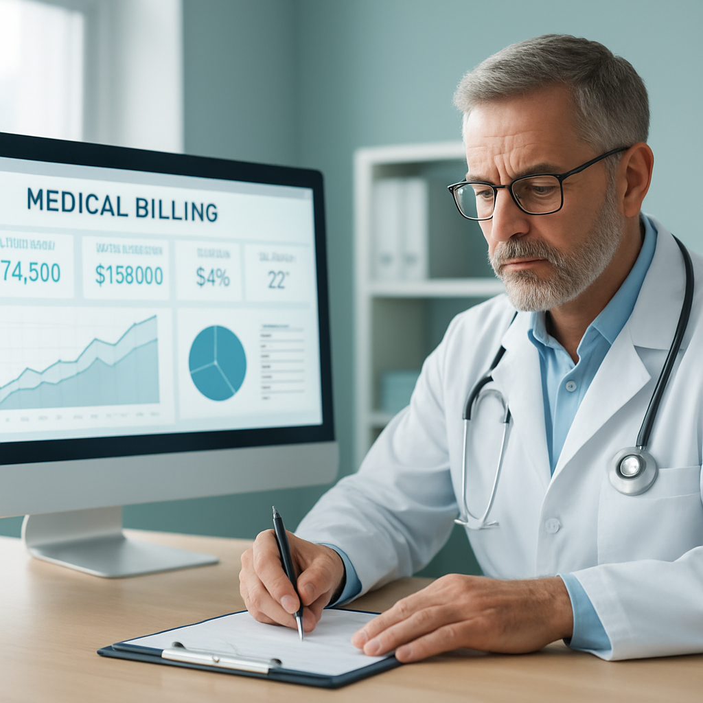 Doctor reviewing a billing dashboard